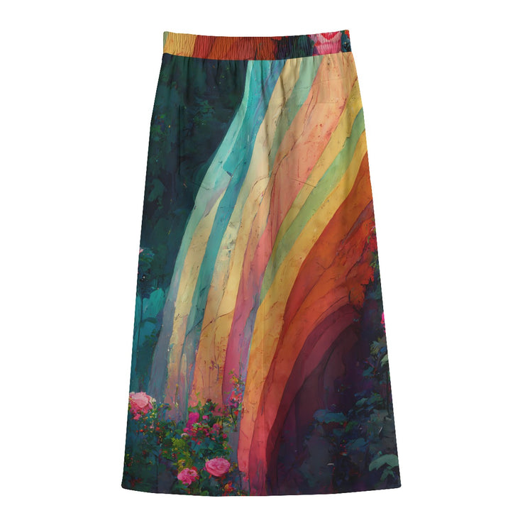 Rainbow Cotton Mid-slit Skirt | 245GSM